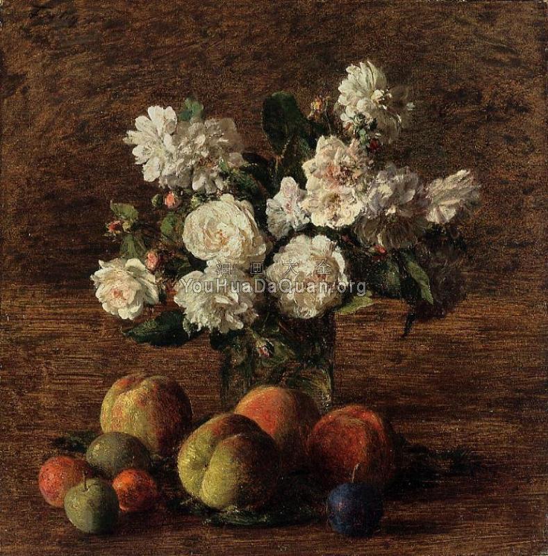 Still Life Roses and Fruit - 亨利·方丹·拉图尔